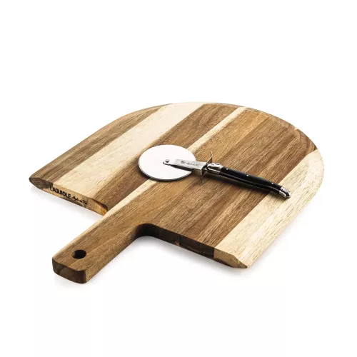 Laguiole Pizza Cutter Black with board Acacia wood