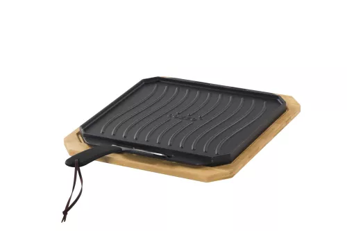 Cozze Pan Cast Iron Double Sided Use with Bamboo Serving Board 33 cm (90327)