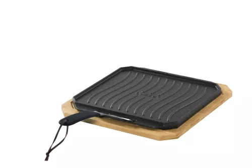 Cozze Pan Cast Iron Double Sided Use with Bamboo Serving Board 33 cm (90327)
