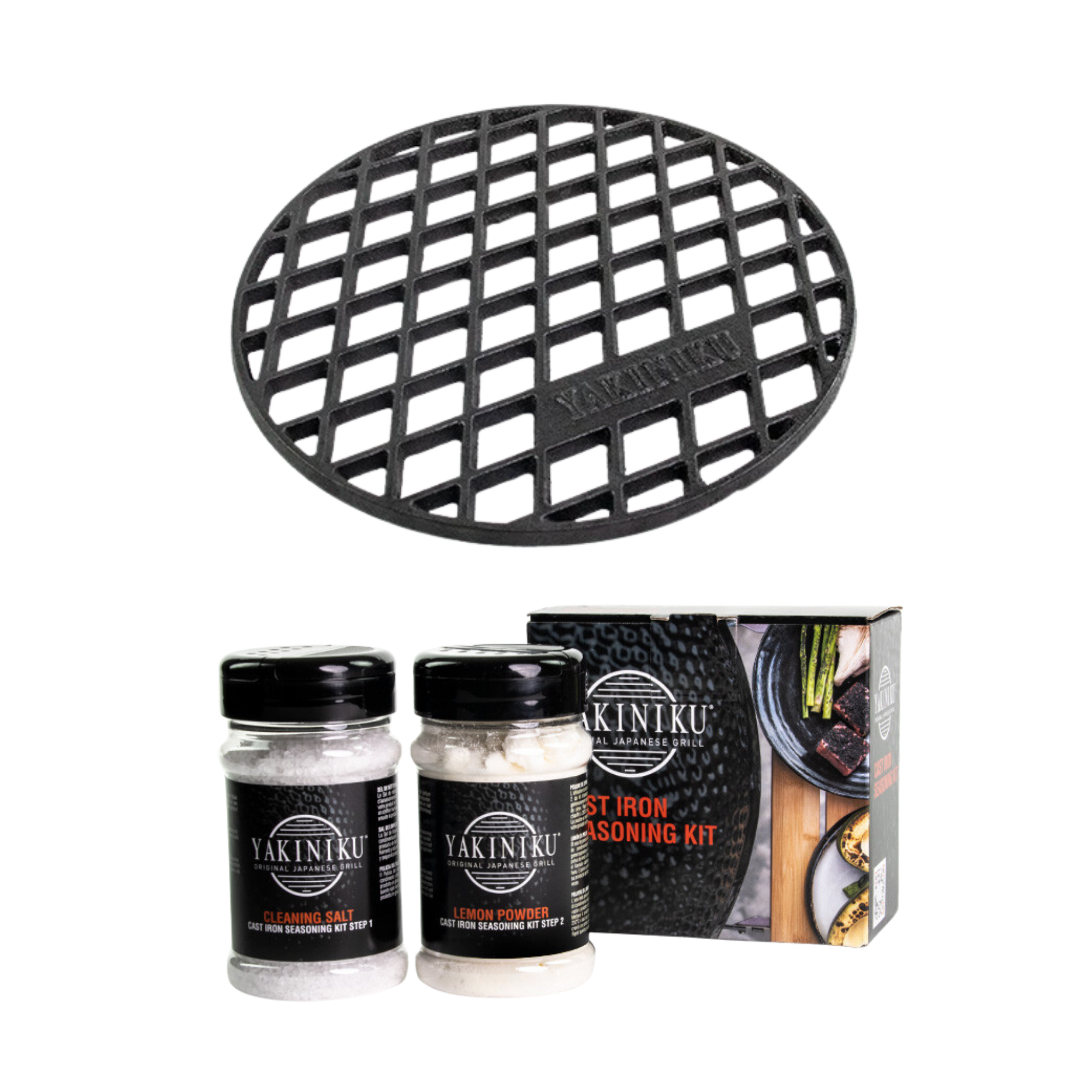 YAKINIKU Shichirin Round Cast Iron Grate with Free Seasoning Kit